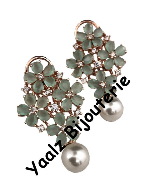 Yaalz Bijouterie - CZ Stone Elegant Earrings With Pearl Drops In Various Colors