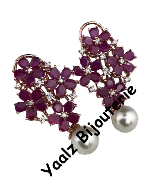 Yaalz Bijouterie - CZ Stone Elegant Earrings With Pearl Drops In Various Colors