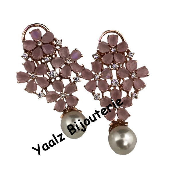 Yaalz Bijouterie - CZ Stone Elegant Earrings With Pearl Drops In Various Colors