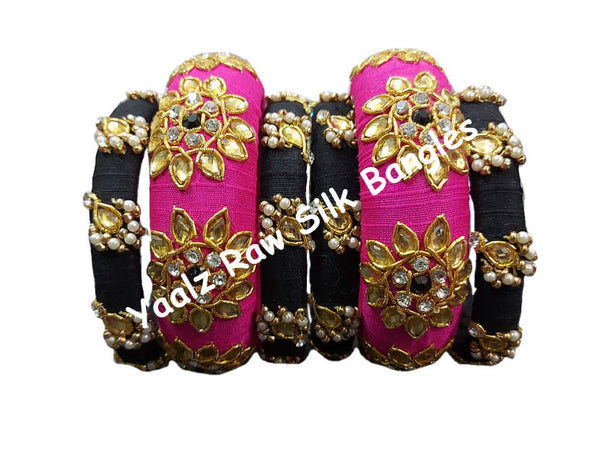 Yaalz Raw Silk Wedding / Party Wear Bangle Sets In Assorted Colors