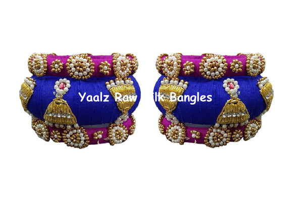Yaalz Raw Silk Wedding / Party Wear Bangle Sets In Assorted Colors