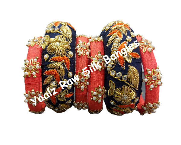 Yaalz Raw Silk Wedding / Party Wear Bangle Sets In Assorted Colors