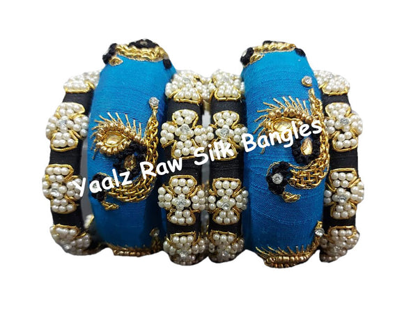 Yaalz Raw Silk Wedding / Party Wear Bangle Sets In Assorted Colors