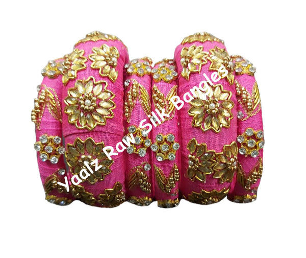 Yaalz Raw Silk Wedding / Party Wear Bangle Sets In Assorted Colors