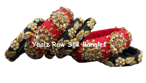 Yaalz Raw Silk Wedding / Party Wear Bangle Sets In Assorted Colors