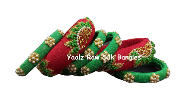 Yaalz Raw Silk Wedding / Party Wear Bangle Sets In Assorted Colors