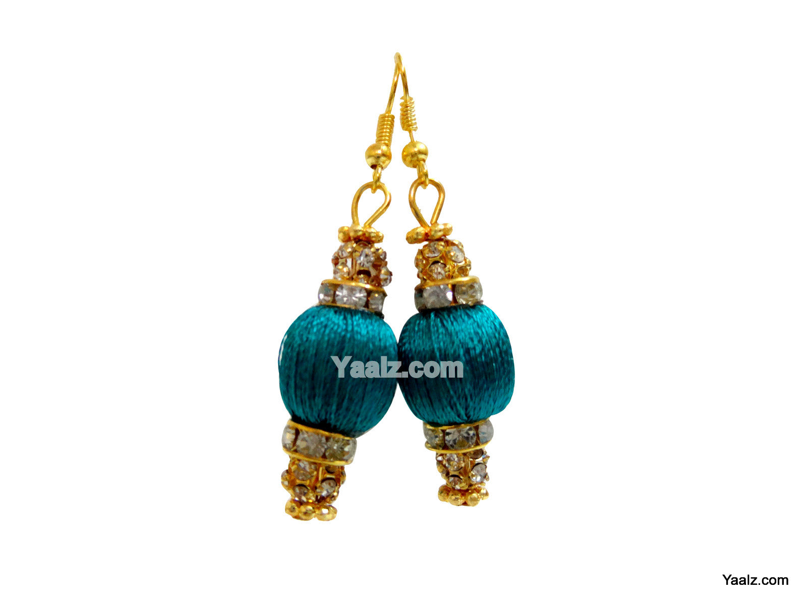 Yaalz Silk Thread Bead Earring in Peacock Blue Color