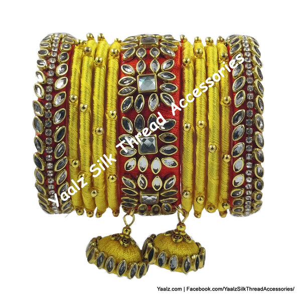 Yaalz Silk Thread Heavy Kundan Stone 13Pcs Bangle Set With Latkans In Assorted Colors