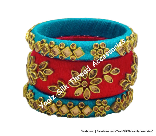 Yaalz Silk Thread 6Pcs Kundan Stone Elegant Bangle Sets In Assorted Colors
