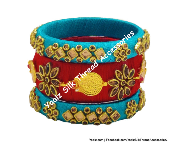 Yaalz Silk Thread 6Pcs Kundan Stone Elegant Bangle Sets In Assorted Colors
