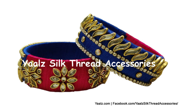 Yaalz Silk Thread Heavy Kundan Stone Kada Pairs With Petal & Flower Work In Assorted Colors