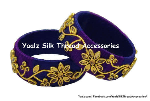 Yaalz Silk Thread Kundan Stone Kada Pairs With Flower & Zardousi Work In Assorted Colors