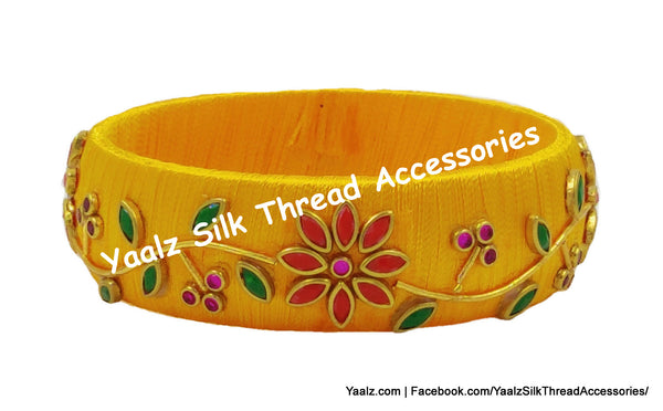 Yaalz Silk Thread Kundan Stone Kada Pairs With Flower & Zardousi Work In Assorted Colors