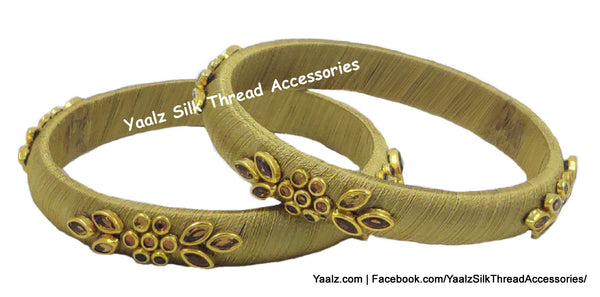 Yaalz Silk Thread Kundan Stone Medium Bangle Pairs In Assorted Colors - Set 3