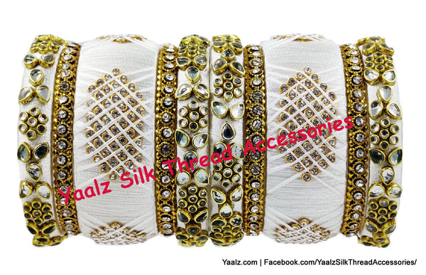 Yaalz Silk Thread Kundan Stone Heavy Work Bridal / Partywear Bangle Set In Assorted Colors