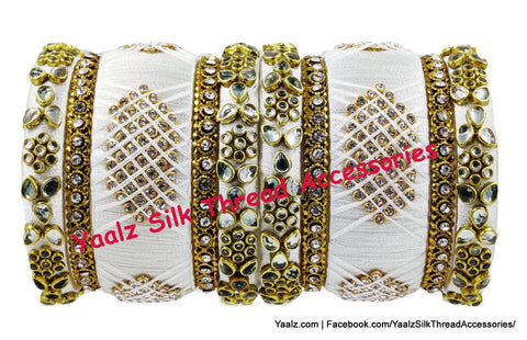 Yaalz Silk Thread Kundan Stone Heavy Work Bridal / Partywear Bangle Set In Assorted Colors