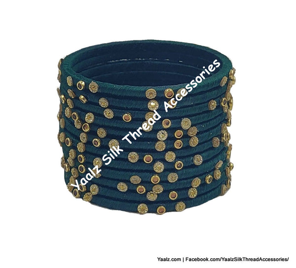 Yaalz Silk Thread Kundan & Glitter Stone Weightless Dozen 2mm Thin Bangles In Assorted Colors
