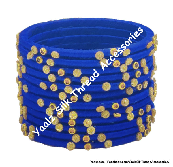 Yaalz Silk Thread Kundan & Glitter Stone Weightless Dozen 2mm Thin Bangles In Assorted Colors