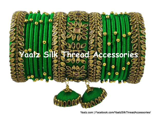 Yaalz Silk Thread Heavy Kundan Stone 13Pcs Bangle Set With Latkans In Assorted Colors