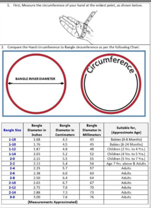 Bangle shop size chart