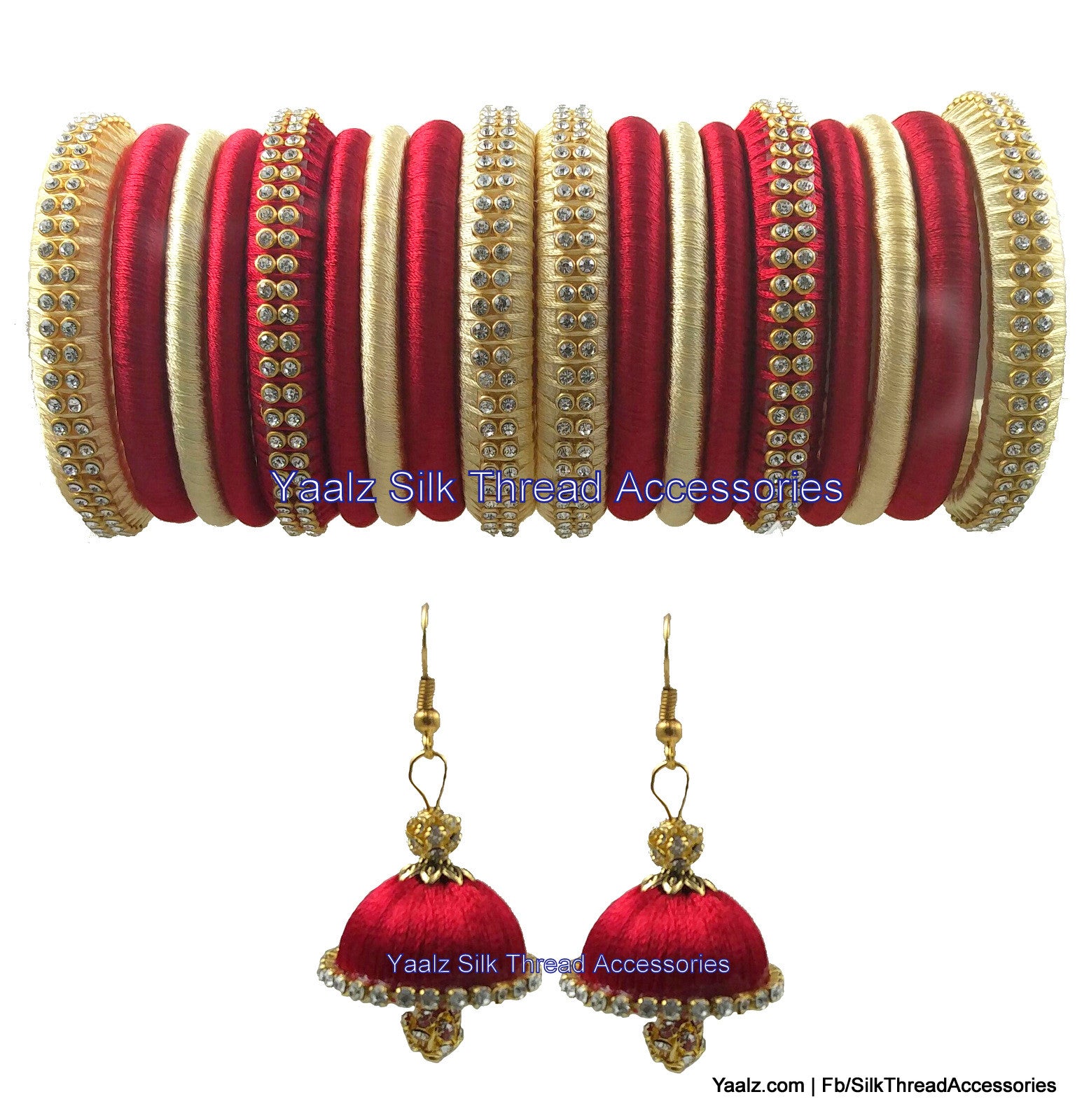 Yaalz Assorted Bangles Set Jhumka Earring Combo In Red And Cream Col