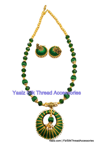 silk thread jewelry Bangle Earring Jumka-Yaalz Crystal Bead Silk Thread Neckset In Green Color-YAALZ