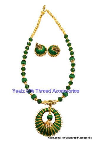 silk thread jewelry Bangle Earring Jumka-Yaalz Crystal Bead Silk Thread Neckset In Green Color-YAALZ