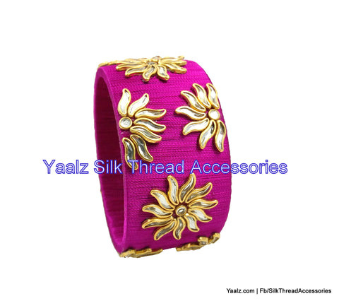 silk thread jewelry Bangle Earring Jumka-Yaalz Jumbo Kada With Kundan Stone Work In Purplish Pink Color-YAALZ