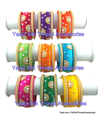silk thread jewelry Bangle Earring Jumka-Yaalz Return Gift Pearl Bangle Sets In Nine Assorted Colors-YAALZ