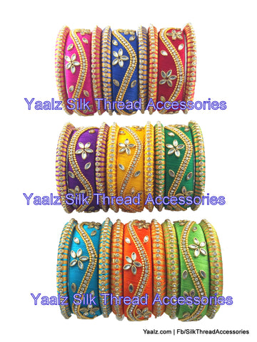silk thread jewelry Bangle Earring Jumka-Yaalz Return Gift Kundan Stone Bangle Sets In Nine Assorted Colors-YAALZ