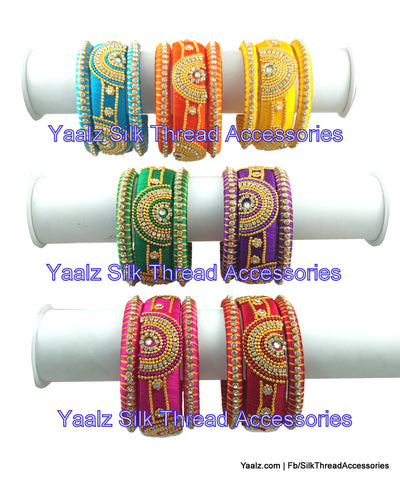 silk thread jewelry Bangle Earring Jumka-Yaalz Return Gift Heavy Stone Bangle Sets In Seven Assorted Colors-YAALZ