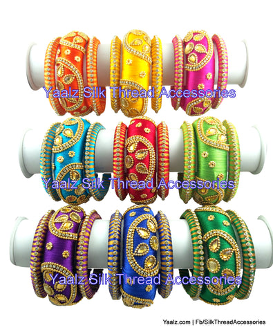 silk thread jewelry Bangle Earring Jumka-Yaalz Return Gift Stone Bangle Sets In Nine Assorted Colors-YAALZ