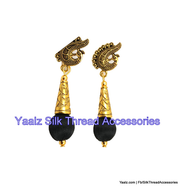 silk thread jewelry Bangle Earring Jumka-Yaalz Gada Model Antique Earring in Black Color-YAALZ