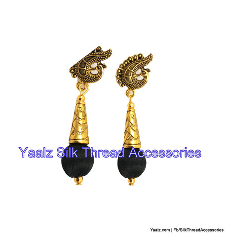 silk thread jewelry Bangle Earring Jumka-Yaalz Gada Model Antique Earring in Black Color-YAALZ