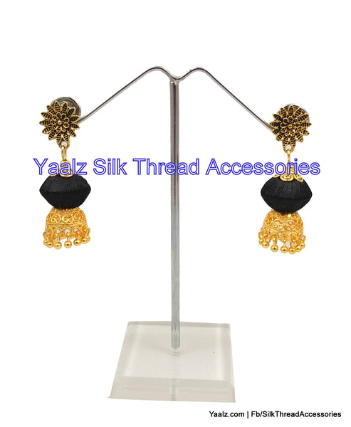silk thread jewelry Bangle Earring Jumka-Yaalz Bicone Model Antique Earring in Black Color-YAALZ
