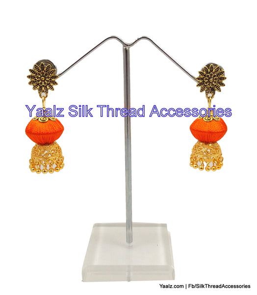 silk thread jewelry Bangle Earring Jumka-Yaalz Bicone Model Antique Earring in Orange Color-YAALZ