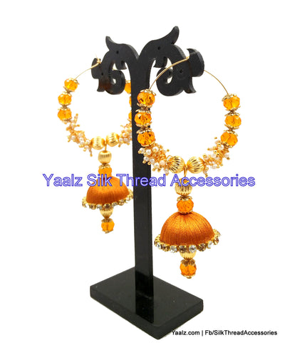 silk thread jewelry Bangle Earring Jumka-Yaalz Heavy Crystal & Pearl Bali Jhumka In Gold Color-YAALZ