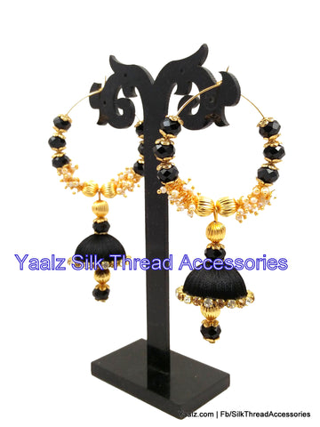 silk thread jewelry Bangle Earring Jumka-Yaalz Heavy Crystal & Pearl Bali Jhumka In Black Color-YAALZ