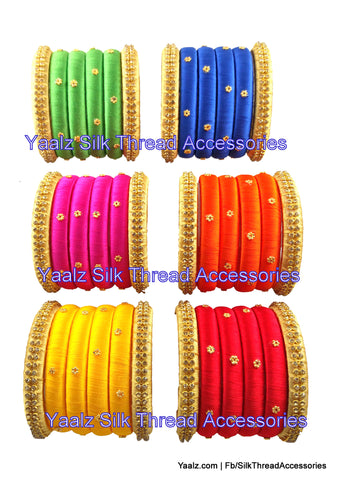 silk thread jewelry Bangle Earring Jumka-Yaalz Return Gift Simple Antique Stone Bangle Sets In Six Assorted Colors-YAALZ