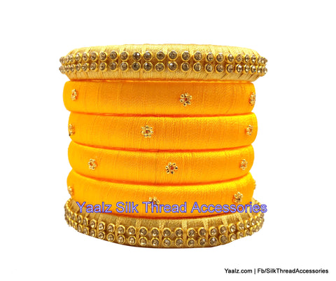 silk thread jewelry Bangle Earring Jumka-Yaalz Simple Antique Stone Bangle Set In Yellow & Gold Colors-YAALZ