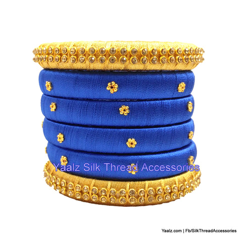 silk thread jewelry Bangle Earring Jumka-Yaalz Simple Antique Stone Bangle Set In Royal Blue & Gold Colors-YAALZ