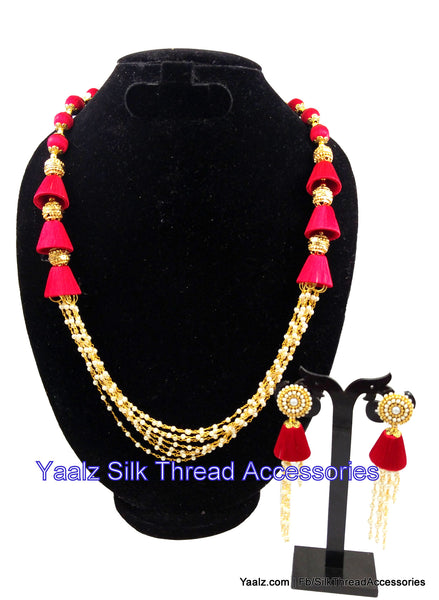 silk thread jewelry Bangle Earring Jumka-Yaalz Elegant & Trendy Rich Pearl Neckset In Red Color-YAALZ