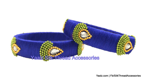 silk thread jewelry Bangle Earring Jumka-Yaalz Simple & Elegant Bangle Pair In Royal Blue & Parrot Green Colors-YAALZ