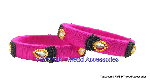 silk thread jewelry Bangle Earring Jumka-Yaalz Simple & Elegant Bangle Pair In Pink & Black Colors-YAALZ
