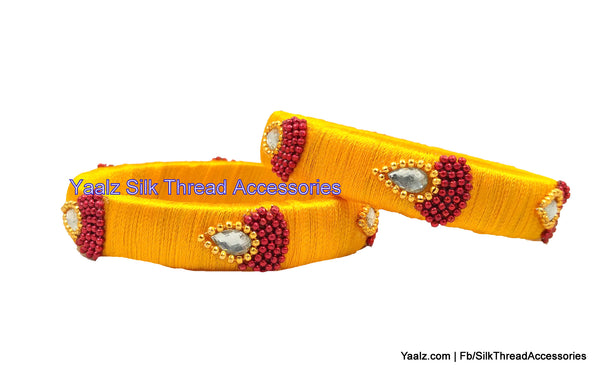 silk thread jewelry Bangle Earring Jumka-Yaalz Simple & Elegant Bangle Pair In Golden Yellow & Red Colors-YAALZ