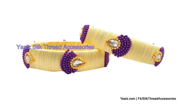 silk thread jewelry Bangle Earring Jumka-Yaalz Simple & Elegant Bangle Pair In Cream & Purple Colors-YAALZ