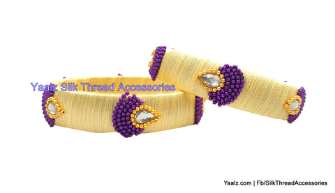 silk thread jewelry Bangle Earring Jumka-Yaalz Simple & Elegant Bangle Pair In Cream & Purple Colors-YAALZ