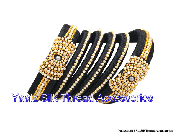 silk thread jewelry Bangle Earring Jumka-Yaalz Assorted Pearl Bangles Set In Black Color-YAALZ