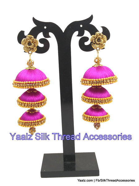 silk thread jewelry Bangle Earring Jumka-Yaalz 3 Layer Jhumka In Sweet Pink Color-YAALZ