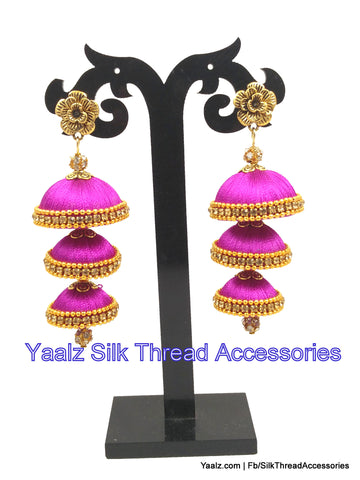 silk thread jewelry Bangle Earring Jumka-Yaalz 3 Layer Jhumka In Sweet Pink Color-YAALZ